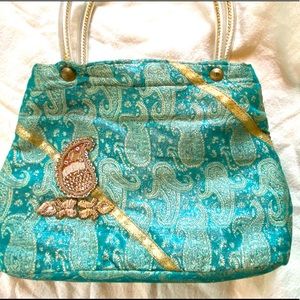 1970’s Vintage embellished brocade evening bag with clear and chain handle!